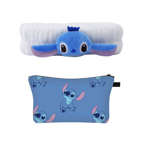 G-Ahora Stitch Cosmetic Bag with Headband Stitch Makeup Bag Cosmetic Case Storage Bag Portable for Girls Women Stitch Lover (MUHB-Stitch)