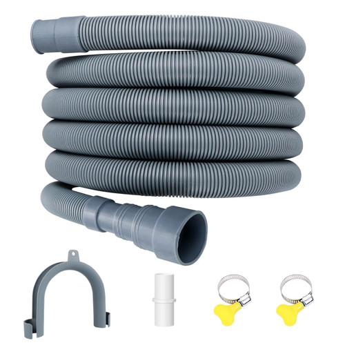 Flehomo Flexible Washing Machine Drain Hose Extension Kits, Universal Corrugated Dishwasher Drain Hose with 1 U-Bend Hose Holder, 1 Extension Adapter and 2 Hose Clamps (8 Feet)