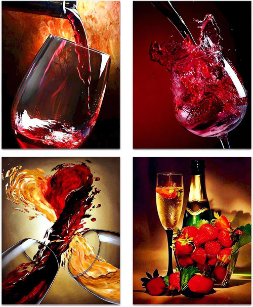 TOCDGOO Red Wine Glass Wall Art Kitchen Dining Room Decor, Red Wine Canvas Posters for Family Restaurant Bedroom Decoration, Fashionable Women's Art Prints Woman Cave Decor, Set of 4-8"x10" Unframed TOCDGOO Red Wine Glass Wall Art Kitchen Dining Room Decor, Red Wine Canvas Posters for Family Restaurant Bedroom Decoration, Fashionable Women's Art Prints Woman Cave Decor, Set of 4-8"x10" Unframed