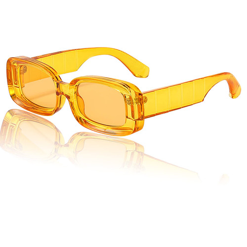 Mriendao Yellow Sunglasses for Women Men Retro 90s Rectangle Yellow Sun Glasses Shades Trendy Chunky Thick Y2k Square Frame