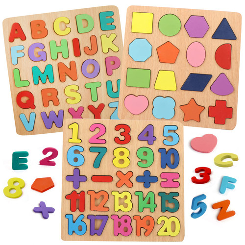 Puzzles for Toddlers, 3 Pack Wooden ABC Alphabet Number Shape Puzzles Toddler Learning Toys for Kids 2-4 Years Boys Girls, Montessori Preschool Educational Gift Learning Letter Puzzles Toys Ages 1-3 Puzzles for Toddlers, 3 Pack Wooden ABC Alphabet Number Shape Puzzles Toddler Learning Toys for Kids 2-4 Years Boys Girls, Montessori Preschool Educational Gift Learning Letter Puzzles Toys Ages 1-3
