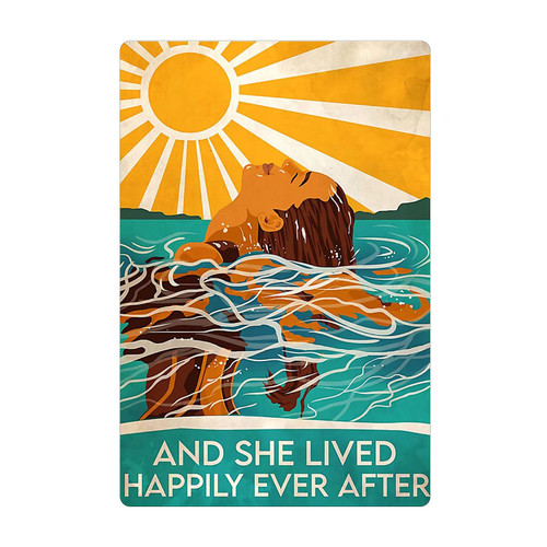Vintage Beach Surf Metal Plaque Poster And She Lived Happily Ever After Retro Metal Tin Sign Plaque Wall Decor Gift For Bathroom Restaurant Farm Bedroom Cafe School 8x12 Inch