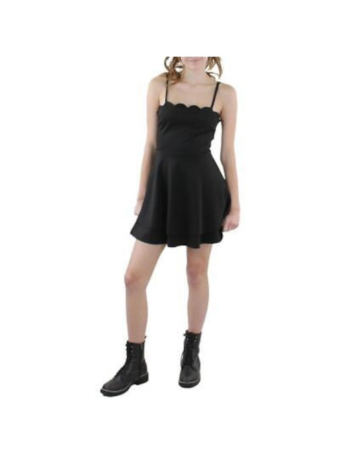 Speechless Womens Juniors Scalloped Mini Fit & Flare Dress Black S