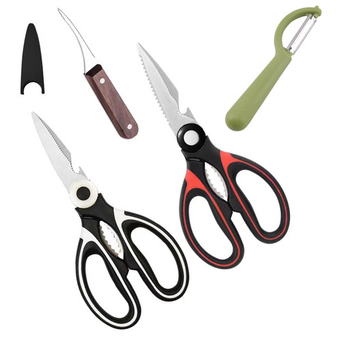 Kitchen Shears, Premium Heavy Duty Shears Ultra Sharp Stainless Steel Multi-function Kitchen Scissors for Chicken/Poultry/Fish/Meat/Vegetables/Herbs (Combination B)