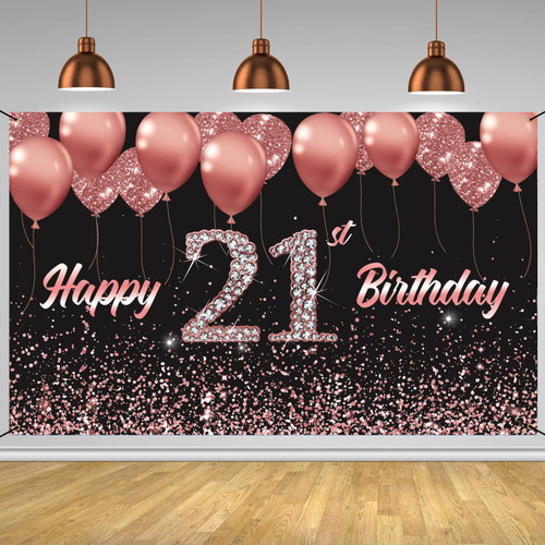 Vlipoeasn 21st Birthday Decorations for Her Rose Gold 21st Birthday Backdrop Banner Happy 21st Birthday Party Supplies 21 Years Old Birthday Decoration ( 72.8 x 43.3 Inch ) (21st backdrop)