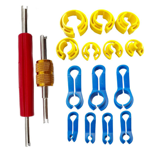 KIRO&SEEU 16PCS Car AC Fuel Line Disconnect Removal Tool Set with Storage Box, Valve Core Remover Tool Kit for 1/4 5/16 3/8 1/2 5/8 3/4 7/8 Inch Master Quick Disconnect Tool Kit