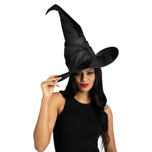 Spooktacular Creations Black Large Ruched Witch Hat, Satin Witch Hat for Women, Halloween Costume Accessory, Cosplay Parties