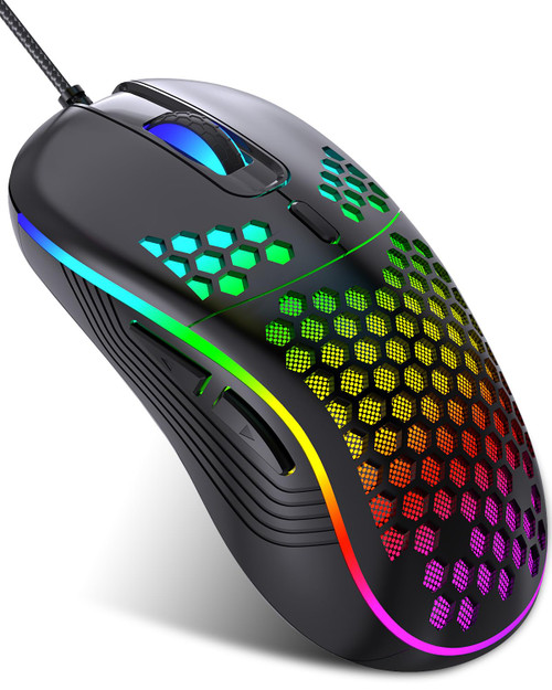 JYCSTE Wired Gaming Mouse, Computer Mouse Ergonomic Mice Honeycomb Design with RGB Backlight, 6 Buttons, 7200 Adjustable DPI for PC/Mac/Laptop