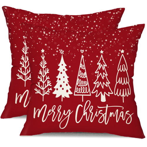 DFXSZ Christmas Pillow Covers 18x18 Inch Set of 2 Christmas Tree Merry Christmas Decorative Red Throw Pillows Winter Christmas Decor for Home Couch 143B