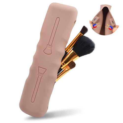 UIIOPJIOM Travel Makeup Brush Holder, Silicon Portable Makeup Brush Case Bag, Cute Soft Cosmetic Face Brushes Holder, Waterproof Makeup Organizer Bag with Magnetic Closure for Traveling(Khaki) UIIOPJIOM Travel Makeup Brush Holder, Silicon Portable Makeup Brush Case Bag, Cute Soft Cosmetic Face Brushes Holder, Waterproof Makeup Organizer Bag with Magnetic Closure for Traveling(Khaki)