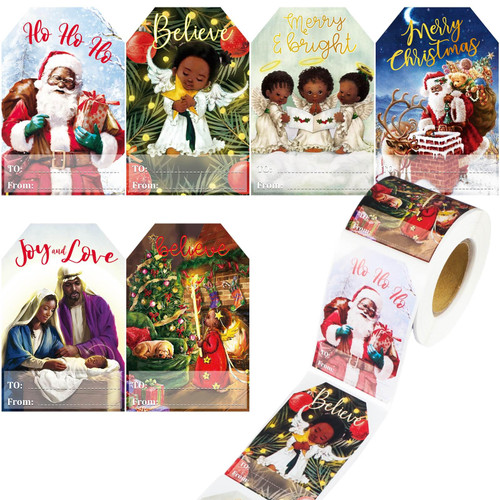 Pasimy 300 Pieces Christmas Gifts Tags Stickers Black Santa Claus Stickers Self Adhesive Christmas Name Tag Stickers Xmas Gifts Labels Stickers for Christmas Holiday Present Decorations