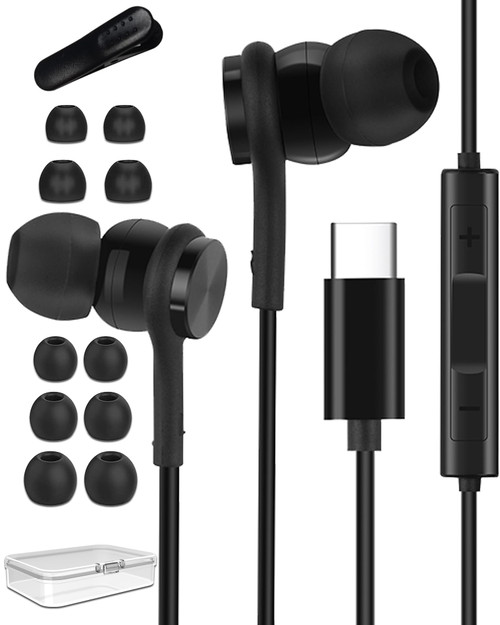 USB C Headphones for iPhone 15 Pro Max Samsung Galaxy S23 S22 Ultra S21 FE S20 A53, USB Type C Earbuds HiFi Stereo in Ear Bass Wired Earphones with Microphone for Google Pixel, iPad Pro, MacBook