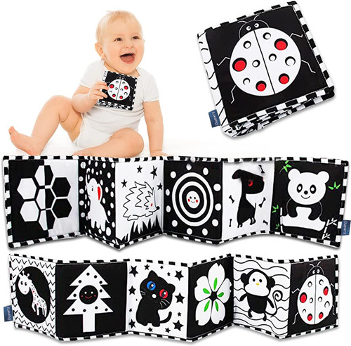 KaPing Black and White Baby Toys 0-3 Months, Baby Sensory Toys, High Contrast Baby Cards, Soft Book for Infant Toddler Newborn, Tummy Time Toys for Babies 0-6 Months