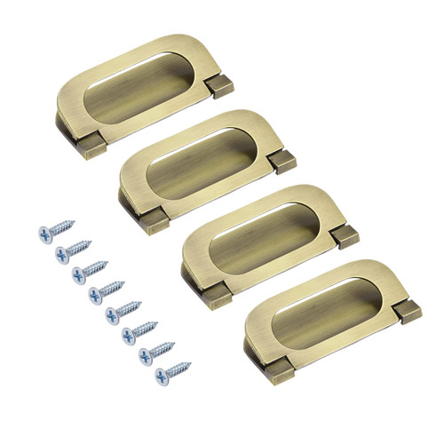 METALLIXITY Flush Ring Pull Handles(74mm/2.91") 4Pcs, Zinc Alloy Hidden Recessed Furniture Grip with Screws - for Drawer Sliding Door, Bronze