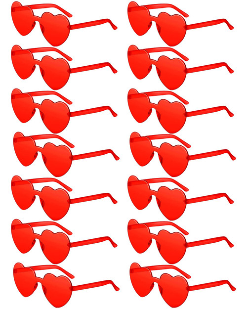 14 Pairs Heart Shaped Rimless Sunglasses Frameless Heart Sunglasses Transparent Candy Color Glasses Tinted Eyewear(Red)