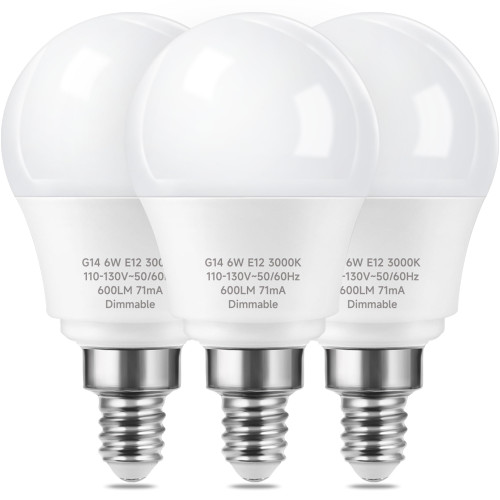 Prosperbiz E12 Ceiling Fan Light Bulbs Dimmable, 60w Equivalent LED Bulb, Warm White 3000K, E12 Small Base Candelabra A15 LED Round Light Bulb, 600 Lumen, Pack of 3