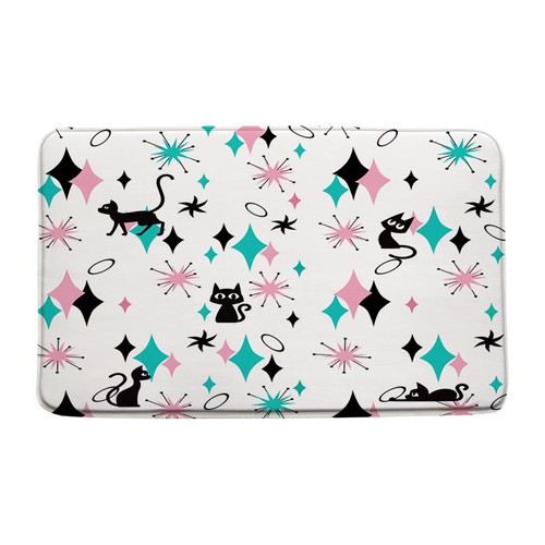 GCTNBJL Mid Century Modern Bath Mat Black Cat Atomic Retro Starbursts Teal Pink Diamond ?Abstract Geometric Bathroom Microfiber Memory Foam Bathroom Rug Doormat Toilet Floor Rug