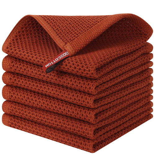 Kitinjoy 100% Cotton Kitchen Dish Cloths, 8 Pack Waffle Weave Ultra Soft Absorbent Dish Towels for Drying Dishes Quick Drying Kitchen Towels Dish Rags, 12 X 12Inch, Rust