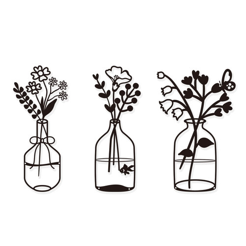 Metal Flowers Wall Decor Art Flower signs 14.2x8.8 Inch Set of 3 Sculpture for Patio Balcony Wall Decor Art for Living Bathroom Bedroom Dining Room Black Art for Kitchen Christmas Presents Gifts