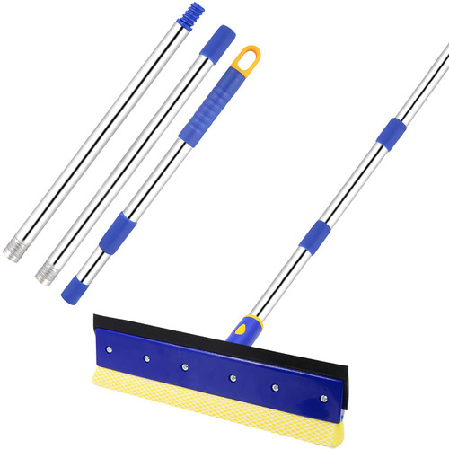 Professional Squeegee for Car Windshield Washing, Shower Door Squeegee with Handle, 2 in 1 Window Cleaning Squeegee Window Washing Sponge with 58" Long Handle for Gas Station, Glass,Shower,Outdoor
