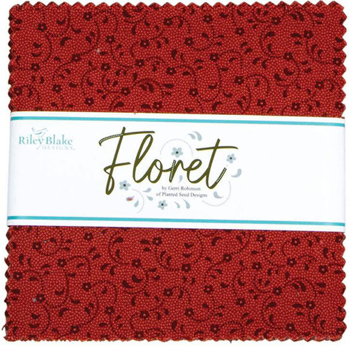 Gerri Robinson Floret Red 5" Stacker 42 5-inch Squares Charm Pack Riley Blake Designs 5-675-RED-42