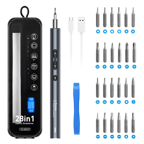 Upgraded Electric Screwdrivers, 28 in 1 Electric Precision Screwdrivers Set, 0.45-0.5Nm Electric Torque 300r/min USB Rechargeable Portable Repair Tools ?with LED Light for Phones, Computers, Watches