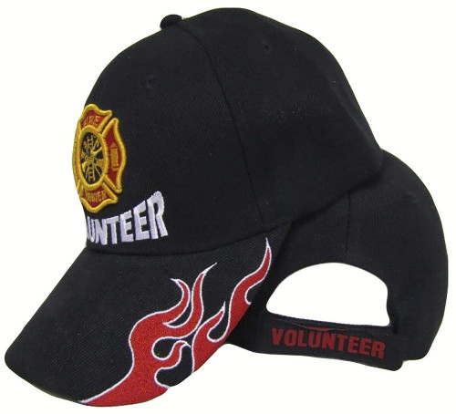 Fire Fighter Dept Department Volunteer Flames Embroidered Black Cap Hat (RAM)