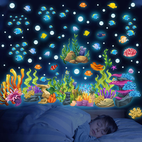 Glow in The Dark Under The Sea Wall Decals, Coral Reef and Seaweed Undersea Ocean Wall Stickers Luminous Removable Underwater Sea Wall Stickers for Kids Boys Bedroom Watercolor Ocean Creatures Decor Glow in The Dark Under The Sea Wall Decals, Coral Reef and Seaweed Undersea Ocean Wall Stickers Luminous Removable Underwater Sea Wall Stickers for Kids Boys Bedroom Watercolor Ocean Creatures Decor