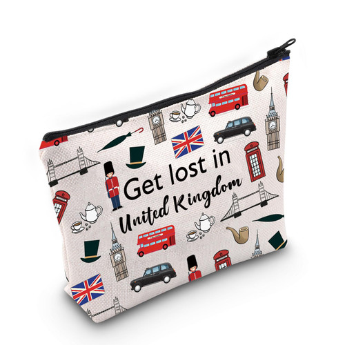 United Kingdom Travel Gift Get Lost in British Makeup Zipper Pouch for United Kingdom Traveler Gift (United Kingdom bag)