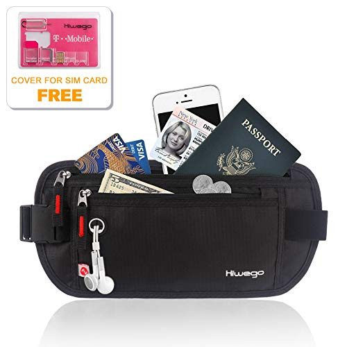 Hiwego Money Belt RFID Blocking Undercover Hidden Travel Wallet & Passport Holder for Men & Women (Black)