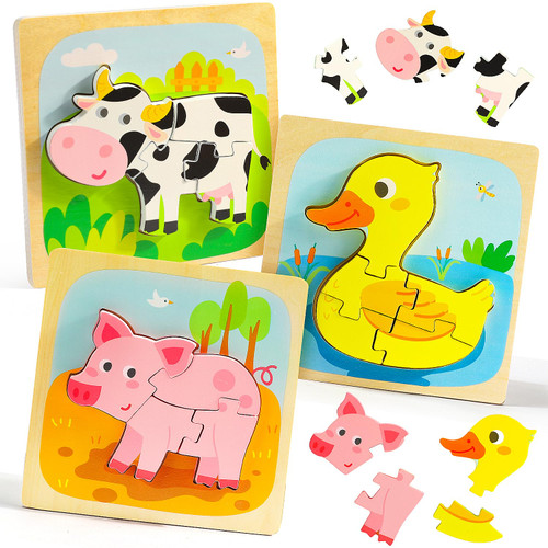 TOY Life Wooden Animal Puzzles for Toddlers 1-3, 3 Pack Baby Puzzle for Kid Age 1-3, Montessori Toys for 1 2 3+ Year Old, STEM Educational Learning Toy for 1 2 3+Year Old Boys Girls TOY Life Wooden Animal Puzzles for Toddlers 1-3, 3 Pack Baby Puzzle for Kid Age 1-3, Montessori Toys for 1 2 3+ Year Old, STEM Educational Learning Toy for 1 2 3+Year Old Boys Girls