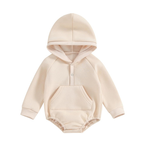 Hoanselay Newborn Baby Boy Girl Fall Winter Clothes Hoodie Sweatshirt Romper Long Sleeve Bodysuit Onesie Warm Solid Clothing (12-18 months,A-beige)