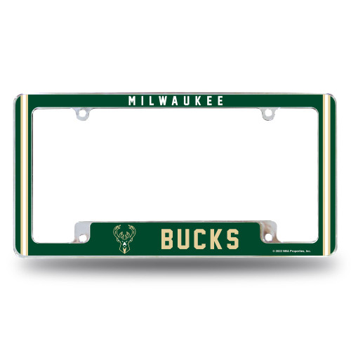 Rico Industries NBA Milwaukee Bucks Classic 12" x 6" Chrome All Over Automotive License Plate Frame for Car/Truck/SUV