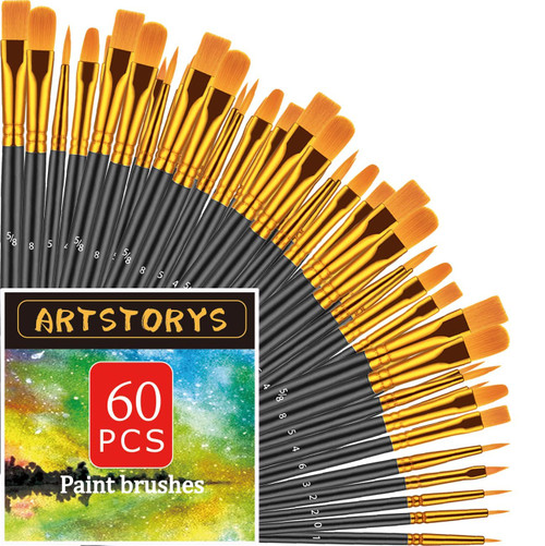 Paint Brushes Set, 60 Pcs Paint Brushes for Acrylic Painting, Oil Watercolor Acrylic Paint Brush, Artist Paintbrushes for Body Face Rock Canvas, Kids Adult Drawing Arts Crafts Supplies, Black Paint Brushes Set, 60 Pcs Paint Brushes for Acrylic Painting, Oil Watercolor Acrylic Paint Brush, Artist Paintbrushes for Body Face Rock Canvas, Kids Adult Drawing Arts Crafts Supplies, Black
