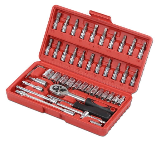 CHEDA 46Pcs Set 1/4" Ratchet Wrench Combination Socket Tool Set Kit Auto Car Repair Tool