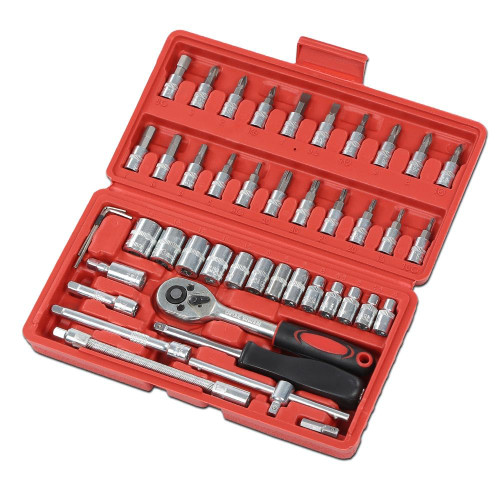 PIT66 46Pcs Set 1/4" Ratchet Wrench Combination Socket Tool Set Kit Auto Car Repair Tool