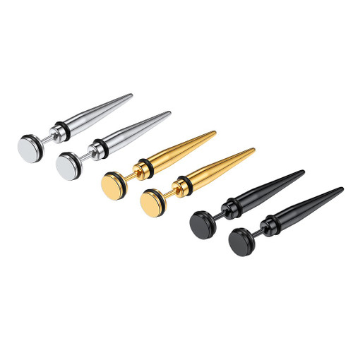 Men Spiked Huggies Long Stud Earrings Punk Goth Gothic Black 18K Gold Plated Stainless Steel Spike Nail Mens Earrings Unisex Jewelry Men Spiked Huggies Long Stud Earrings Punk Goth Gothic Black 18K Gold Plated Stainless Steel Spike Nail Mens Earrings Unisex Jewelry