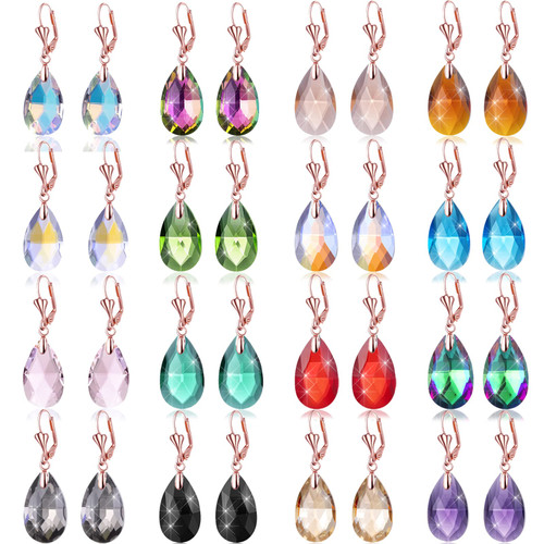 JEWPARK 16 Pairs Multi-color Dangle Earrings Set Crystal Dangle Drop Earrings Rainbow Crystal Earrings for Women