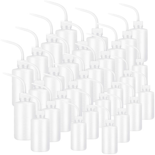 Dandat 30 Pcs Tattoo Wash Bottle Plastic Squeeze Wash Bottle with Narrow Mouth Clear Safety Wash Bottles Bulk Lab Rinse Squirt Bottle Watering Can for Succulents Plants Home Lab (150ml, 250ml, 500ml)