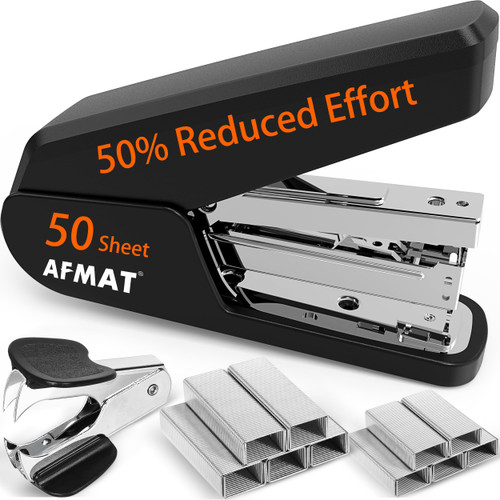 AFMAT Effortless Stapler for Desk, 40-50 Sheet Capacity, Low Force, One Finger Touch Stapling Desktop Stapler, with 1600 Staples & Staple Remover, Portable & Space Save Size, Good for Home & Office