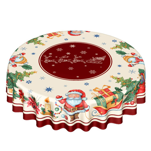 Red Christmas Tablecloth Round 60 In Xmas Tree Santa Claus Sled Snowman Washable Wrinkle Stain-Resistant Polyester Table Cloth Rustic Indoor Winter Decorations for Home Kitchen Dinning Party Holiday