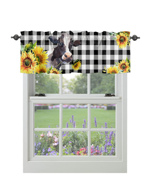 Cow Curtains Farm Animal Windows Valances Curtain Yellow Sunflower Cow Kitchen Valances Rod Pocket Buffalo Check Black White Window Treatment Short Topper Curtains for Kitchen Living Bedroom,54x18 in Cow Curtains Farm Animal Windows Valances Curtain Yellow Sunflower Cow Kitchen Valances Rod Pocket Buffalo Check Black White Window Treatment Short Topper Curtains for Kitchen Living Bedroom,54x18 in