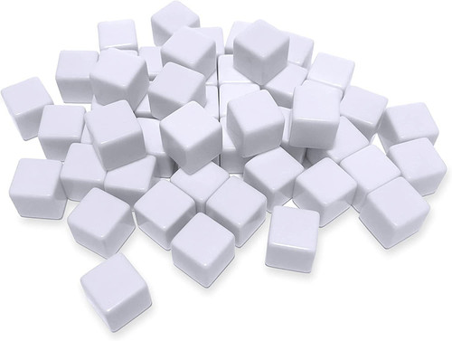 Nakimo Blank White Dice 16MM Acrylic Dice Blank White Cubes with Smoothed Surface Six Sided Dice for Board Games, DIY (100 Pcs)