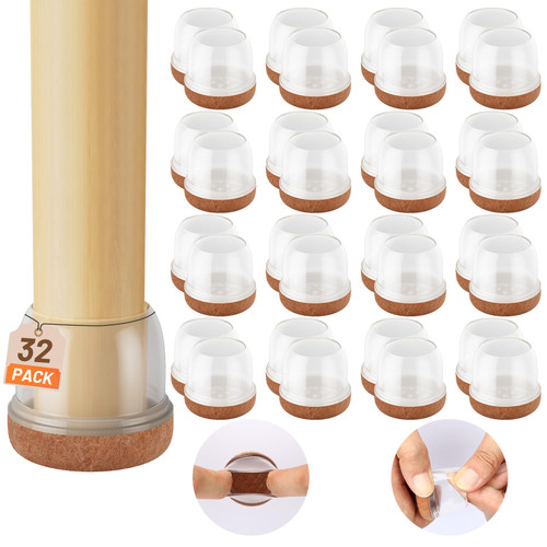 32 PCs Chair Leg Protectors for Hardwood Floors, Extra Thicken Chair Leg Floor Protectors with Silicone Chair Leg Cap & Thickened Felt Furniture Pads for Hardwood Floors