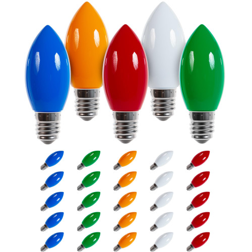 BlueStars 25 Packs C7 Vintage Multi-color LED Christmas Bulbs E12 Candelabra Base 0.6W (10W Equivalent) Shatterproof - Perfect for Christmas & Thanksgiving Decor, Indoor & Outdoor String, Patio Lights