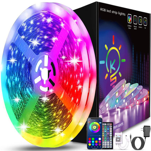 Keepsmile 32.8ft Strip Lights Smart App Music Sync Color Changing RGB Bluetooth LED Strips with Remote Led Lights for Bedroom Home Decoration