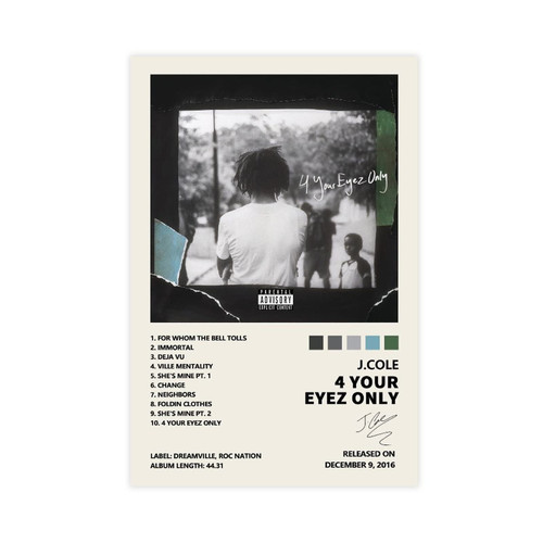 YGULC J Cole 4 Your Eyez Only Music Album Cover Signed Limited Poster Canvas Poster Wall Art Decor Print Picture Paintings for Living Room Bedroom Decoration Unframe:12x18inch(30x45cm)