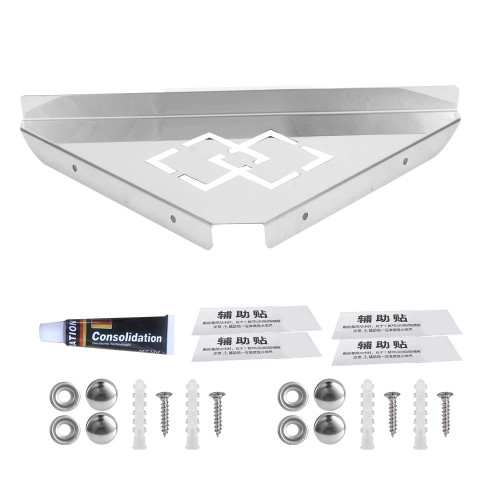 Kuuleyn Shower Shelves, Corner Shower Caddy, Stainless Steel Triangular Storage Shelf Shower Corner Shelf Rack Organizer for Home Hotel (Free-Punching Type)