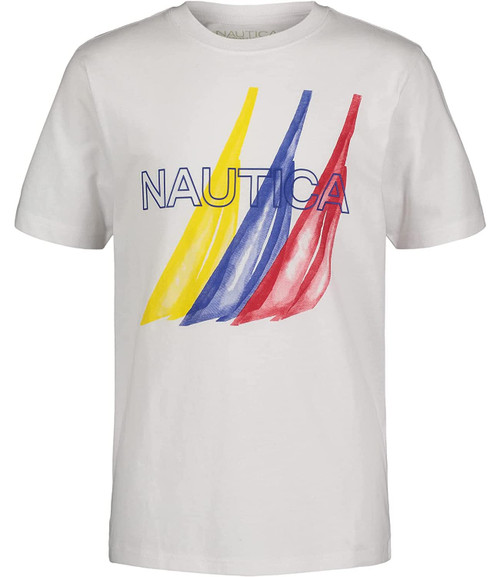 Nautica Big Boys' Short Sleeve Graphic Crew Neck T-Shirt, Bright White Triple, 14-16