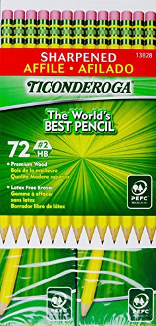 Ticonderoga Sharpened Pencils #2 HB Premium Wood Latex-Free Eraser, (72 Pencils) Ticonderoga Sharpened Pencils #2 HB Premium Wood Latex-Free Eraser, (72 Pencils)